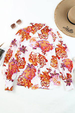 Multicolor Swirl Color Block Print Lantern Sleeve Shirt
