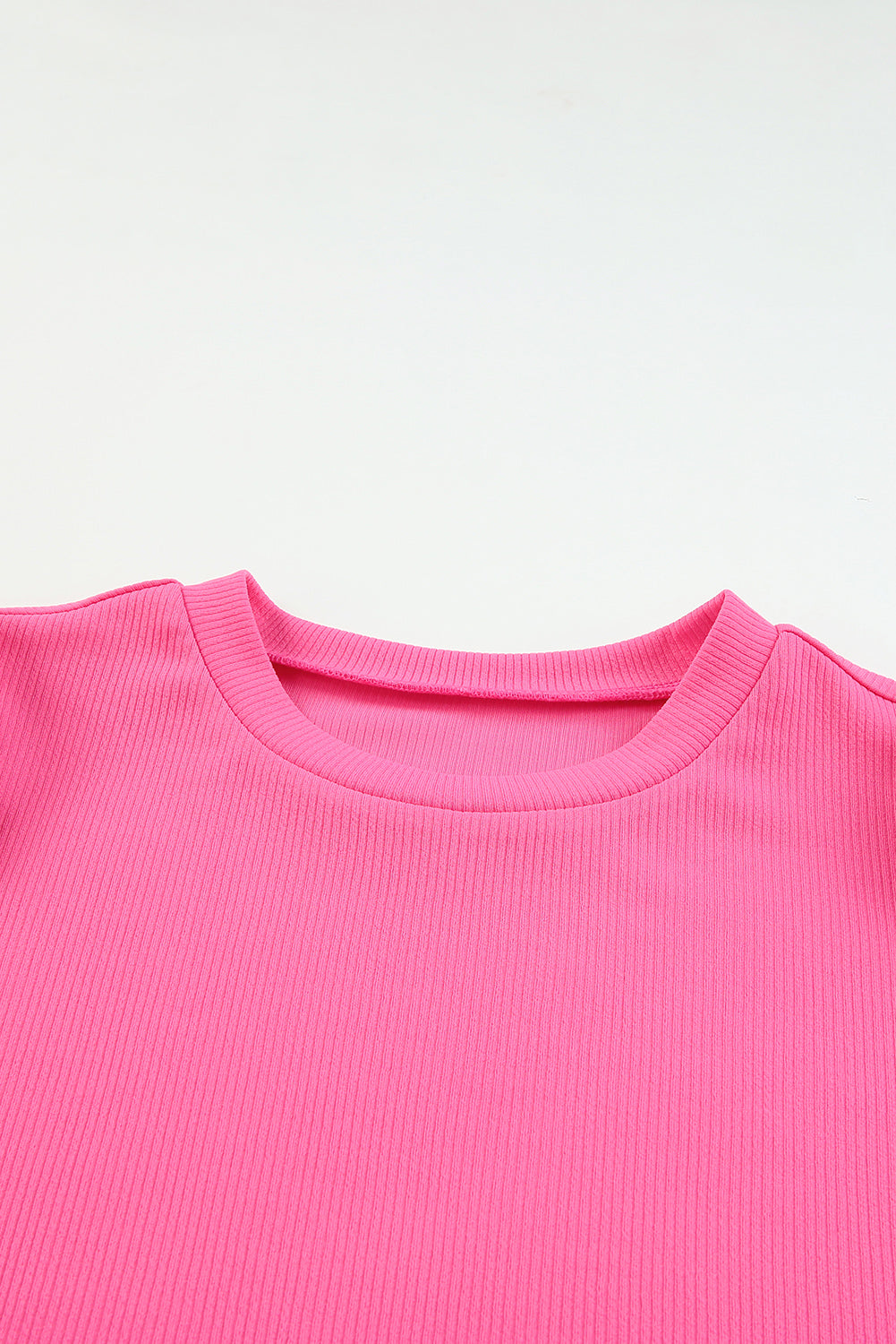 Black Ribbed Crew Neck Elegant Puff Sleeve Top