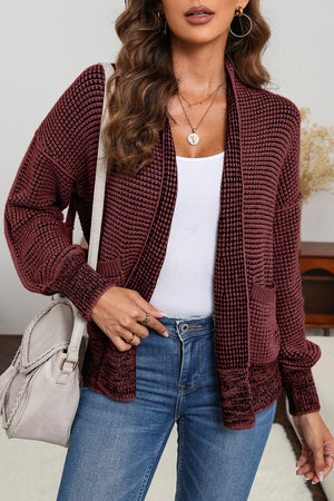 Gray Chunky Knit Pockets Drop Sleeve Cardigan