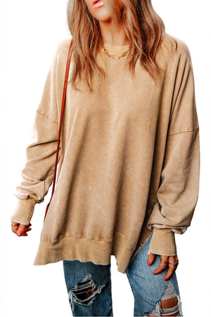 Green Drop Shoulder Ribbed Trim Oversized Sweatshirt