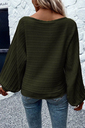 Black Lantern Sleeve Eyelets Knit Sweater