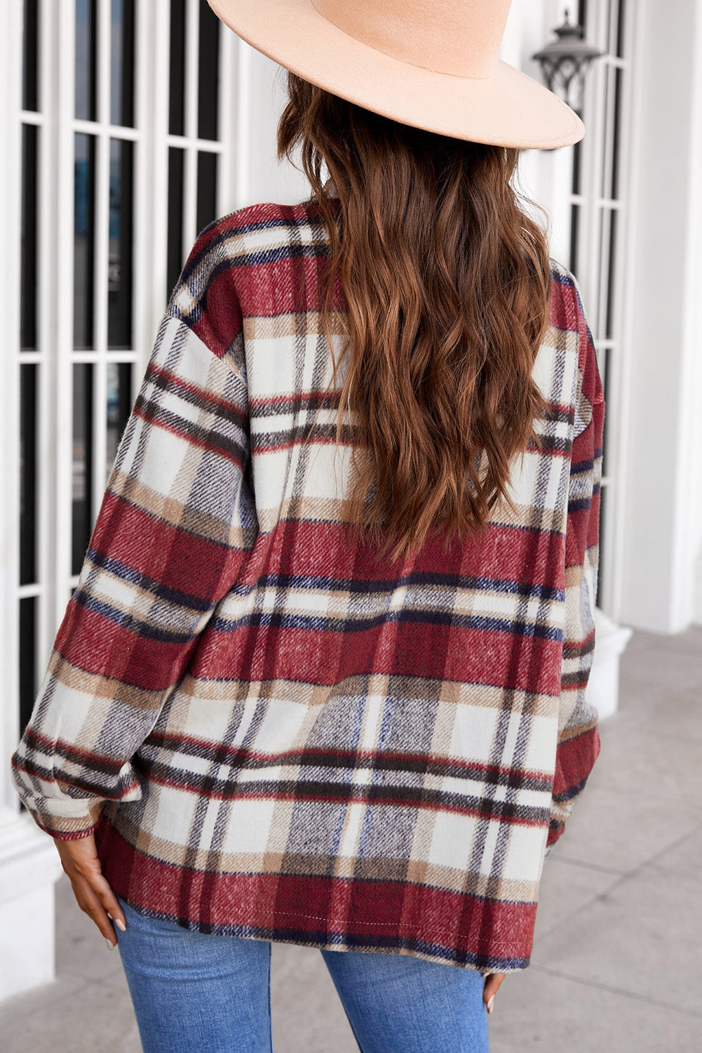 Brown Plaid Button Up Long Sleeve Flannel Jacket