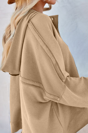 Orange Basic & Casual Button Front Pullover Hoodie