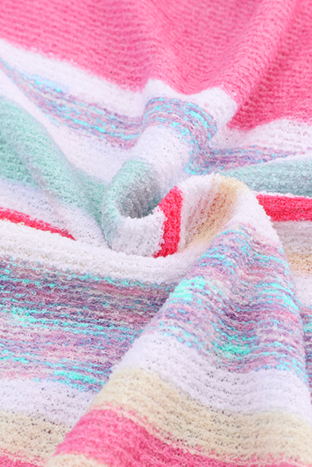 Pink Color Block Striped Three-Quarter Sleeve Knitted Top