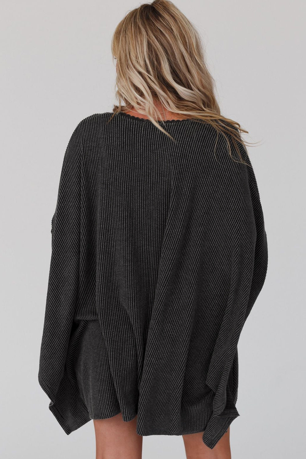Black Textured Lace Trim Open Front Kimono Cardigan