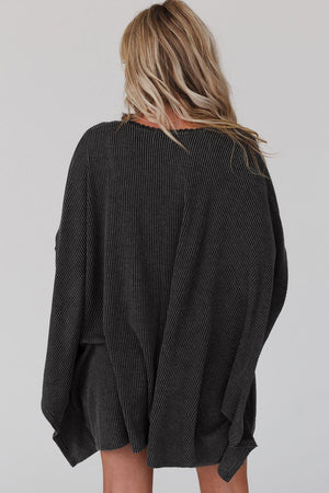 Black Textured Lace Trim Open Front Kimono Cardigan