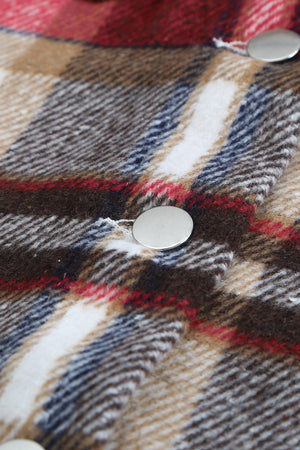 Brown Plaid Button Up Long Sleeve Flannel Jacket