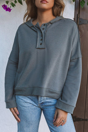 Orange Basic & Casual Button Front Pullover Hoodie
