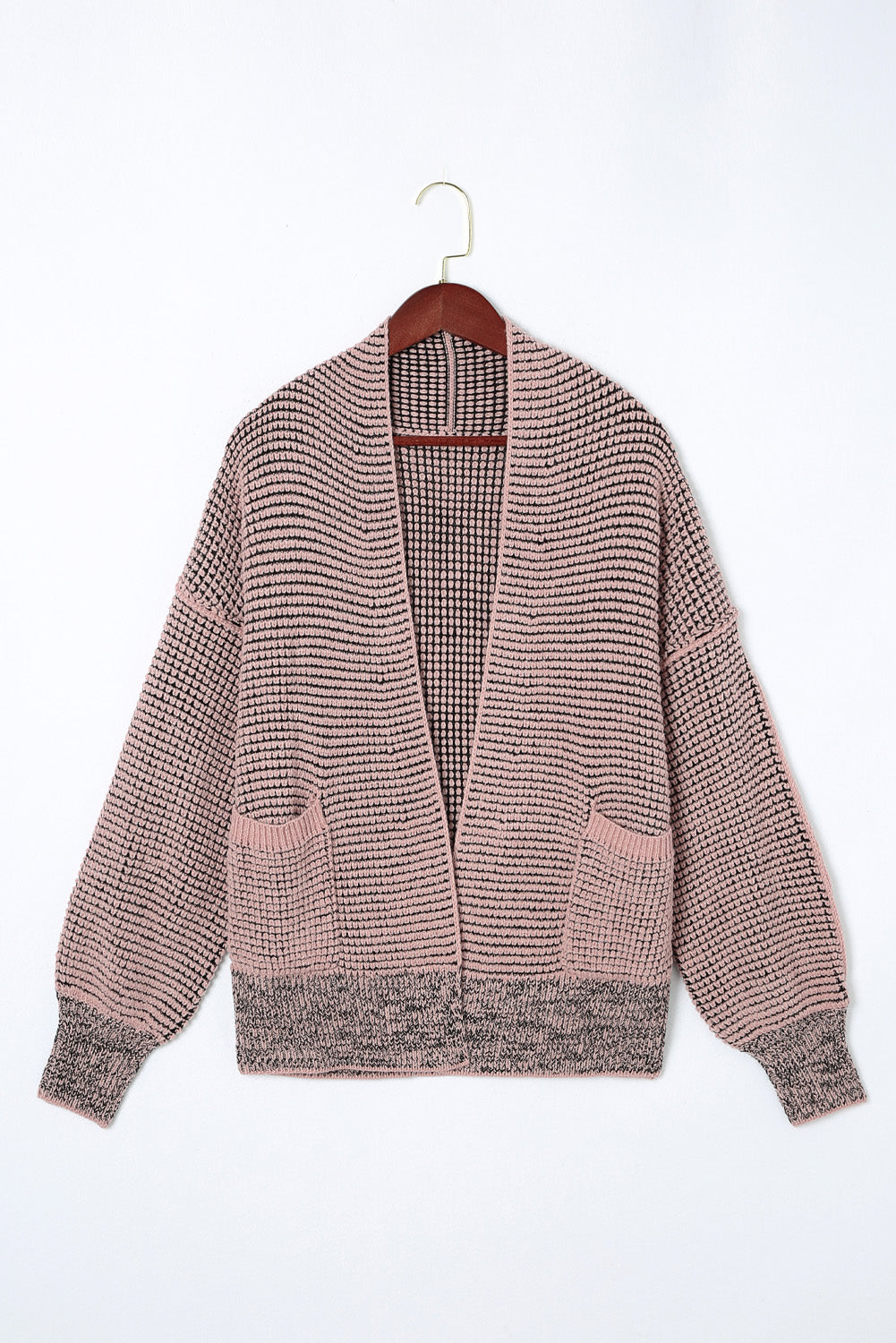 Gray Chunky Knit Pockets Drop Sleeve Cardigan