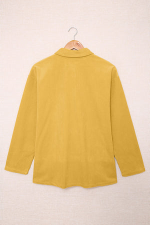 Beige Button Up Patch Pocket Corduroy Shacket
