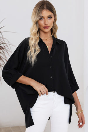Green 3/4 Batwing Sleeve Oversize Button Up Shirt