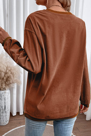 Orange Plain Drop Sleeve Rib-Knit Oversized Sweatshirt