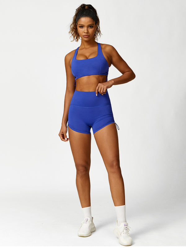 New drawstring yoga wear breathable solid color running tights