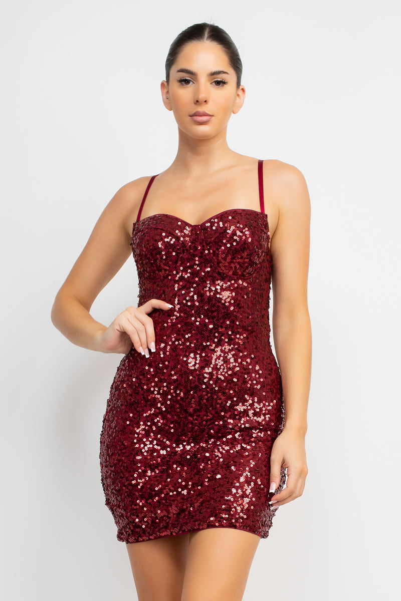 Sequin-studded Sweetheart Bodycon Dress