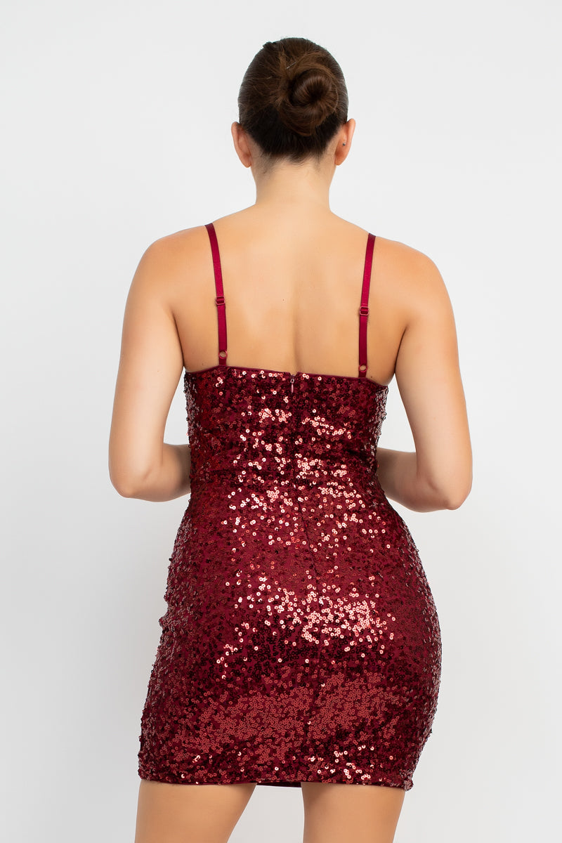 Sequin-studded Sweetheart Bodycon Dress
