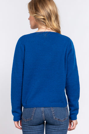 Long Slv X Strap V-neck Sweater