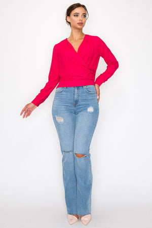Front Wrap Surplice Neck Top