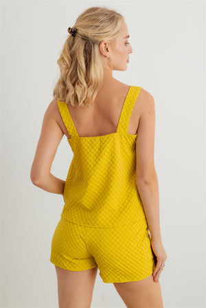 Dijon Textured Sleeveless Flare Top & High Waist Two Pocket Shorts Set