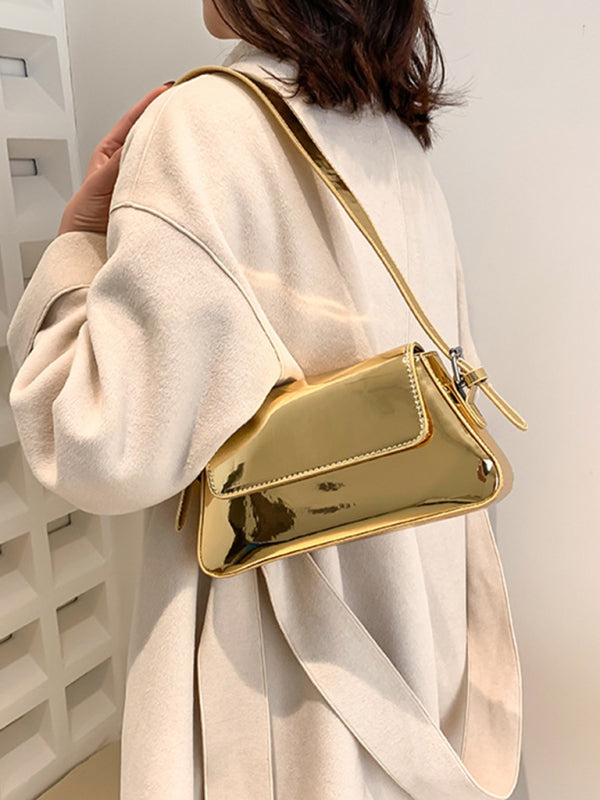 Fashion patent leather ladies baguette texture glossy underarm shoulder bag