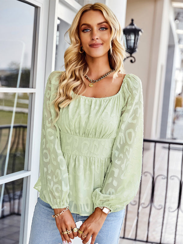 Women's French square neck fashion four seasons long top