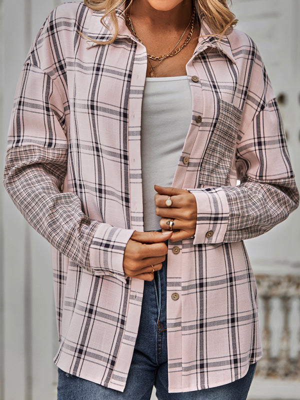 Women's single breasted Plaid stitched shirt