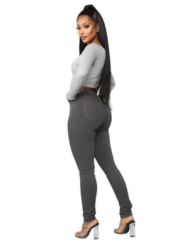 Women's Button Blouse High Waist Ankle Skinny Jeans