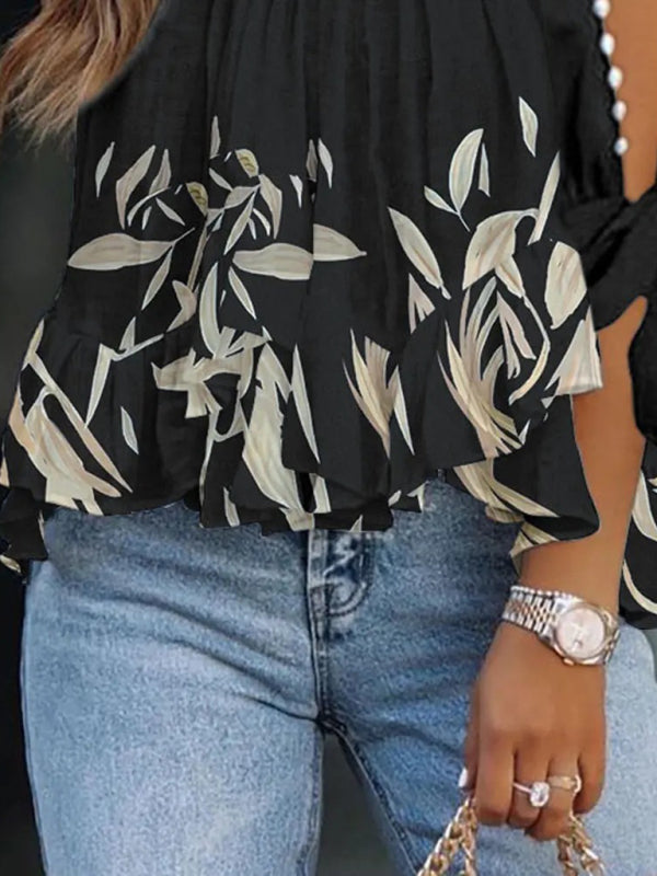 Women's Floral Print Cold Shoulder Cotton Top