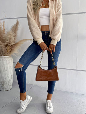 New fashion women's solid color long-sleeved lapel sherpa jacket