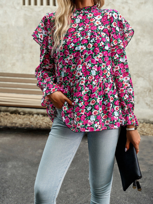 Floral Shirt Feminine Commuter Long Sleeve Top