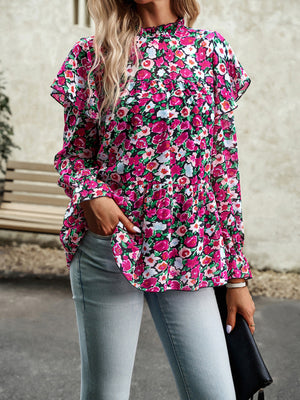 Floral Shirt Feminine Commuter Long Sleeve Top