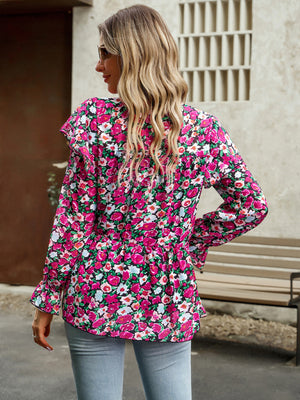 Floral Shirt Feminine Commuter Long Sleeve Top