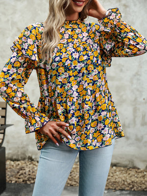 Floral Shirt Feminine Commuter Long Sleeve Top