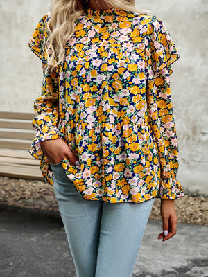 Floral Shirt Feminine Commuter Long Sleeve Top